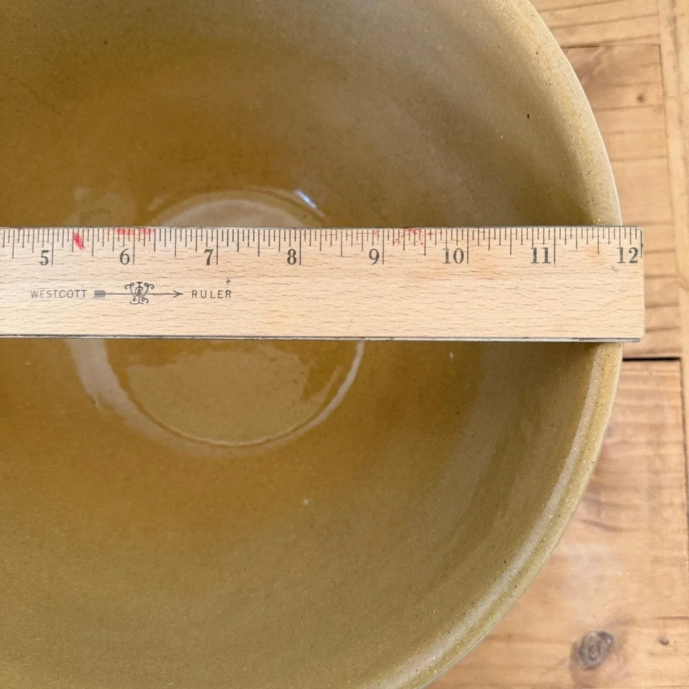 Antique Yellow Pottery Bread‎ Bowl Crackle Glaze Stoneware Handmade
